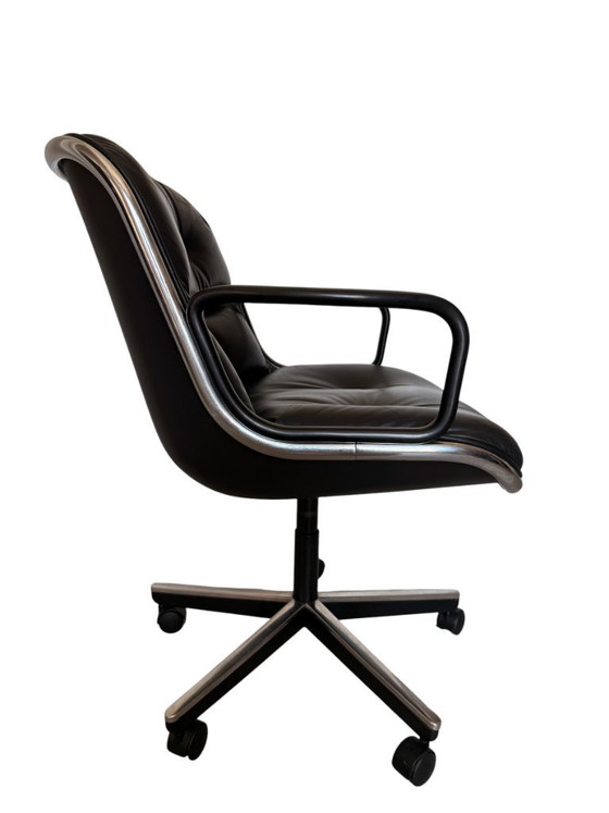 Image 1 of Authentischer Charles Pollock Chefsessel für Knoll - Schwarzes Leder (Signiert)