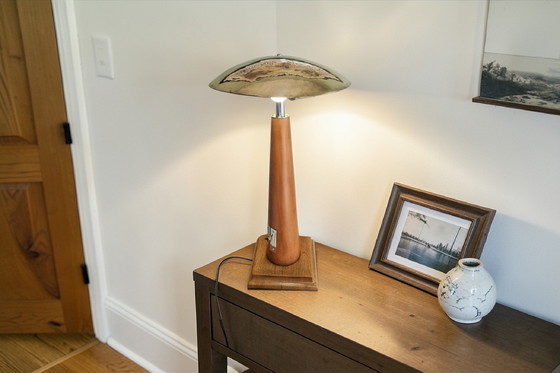 Image 1 of Lampada da tavolo vintage in legno e metallo – Design modernista, anni '50