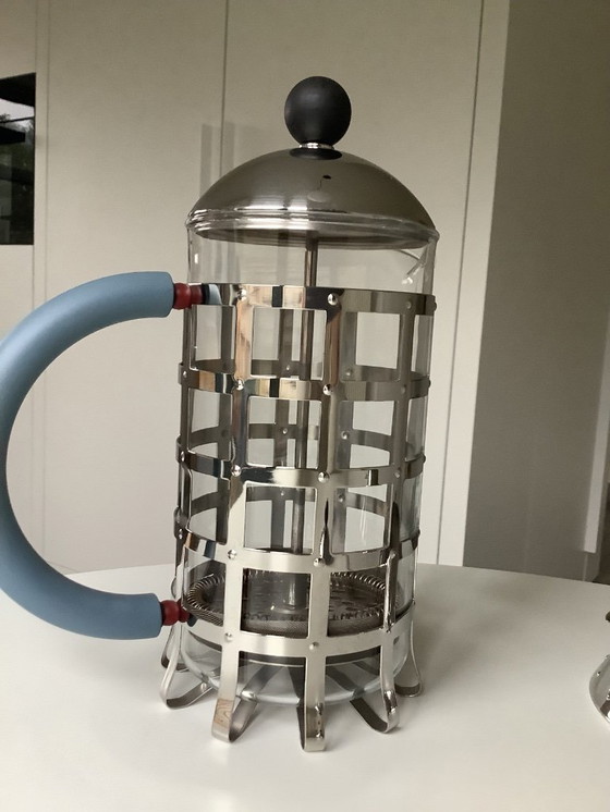 Image 1 of Set Alessi: caffettiera, zuccheriera e lattiera in acciaio inossidabile. Design di Michael Graves.