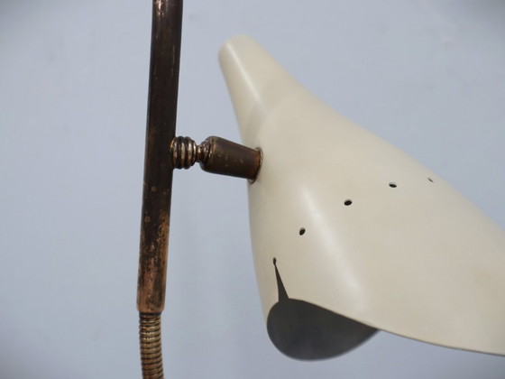 Image 1 of Oscar Torlasco voor Lumen zeldzame Italiaanse tafellamp uit 1950 in messing en marmer