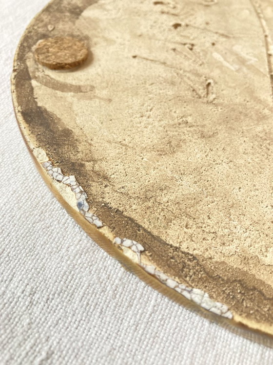 Sottopentola artigianale in ceramica smaltata, impronta di foglia di canapa, Accessori da tavola, Verde (foto 11 di 11)