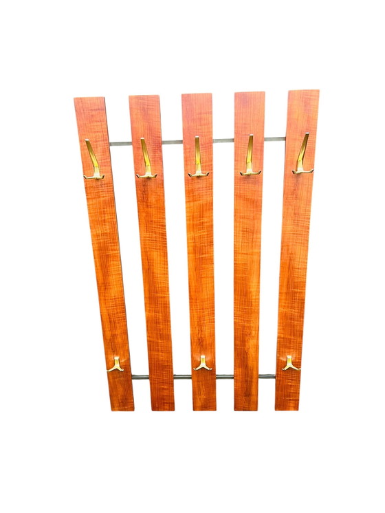 Image 1 of Houten vintage wandkapstok | Kapstok di metà secolo con latten e haken 