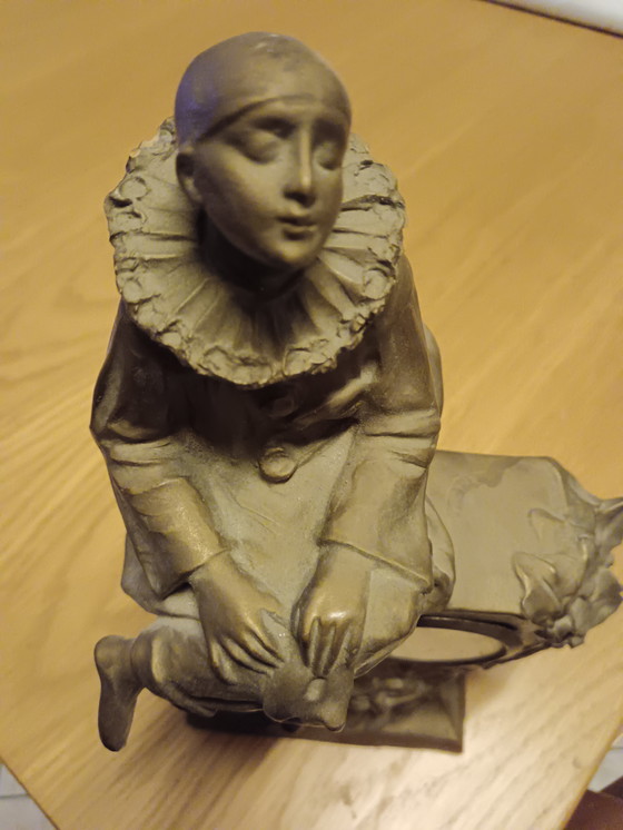 Image 1 of Sculpturaal werk met een Wehrle-klok uit de jaren 1940 en 1950 - Art Deco