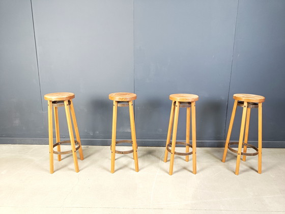Image 1 of Tabourets de bar vintage en bois, 1960 - ensemble de 4