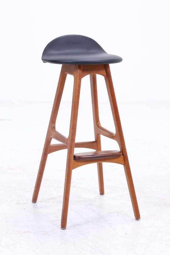 Image 1 of 4 vintage bar stools OD61 by Erik Buch | Mid - Century seat stool leather Oddense Maskinsnedkeri A / S | Retro bar stool #08-23