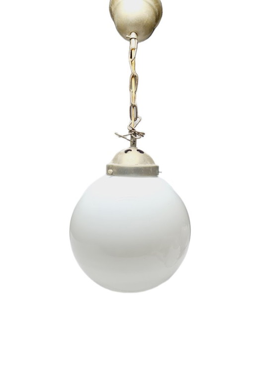 Mid-Century Pendant Lamp from Polam, 1950s – Glass, Metal (photo 3 of 8)