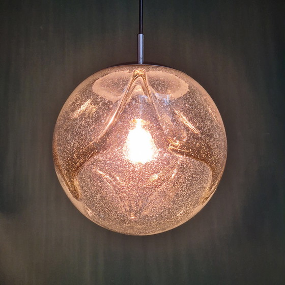 Image 1 of Lampe pendante vintage de l'ère spatiale - Hustadt Leuchten - Verre et métal chromé - Ø 30 cm - 1970