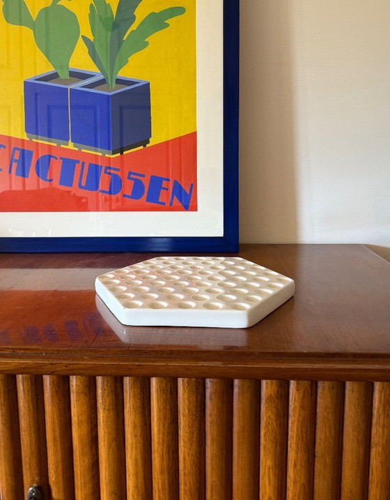 Image 1 of Assiette en céramique blanche de l'ère spatiale, Ennio Lucini, Gabbianelli Italie vers 1970