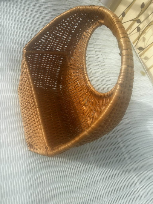 Cesta colgante tejida, cesta de mimbre, cesta de pared, marrón, 36 cm, vintage