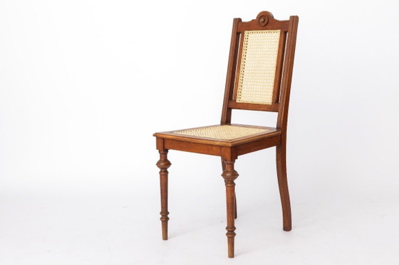 Image 1 of Silla de comedor belga antigua, silla de mimbre restaurada, madera maciza de haya, c. 1930.