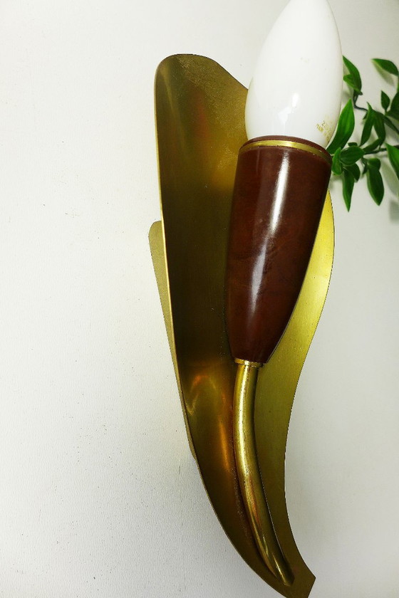 Coppia di Applique 'Foglia' anni '50 '60 Kaiser-Leuchten Ottone Bachelite (photo 8 of 9)
