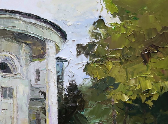Image 1 of Original Oil Painting Cityscape Architecture Park White Administration Building