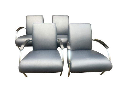 Set van 4 Jan des Bouvrie design fauteuils van leer model 5470 donkerblauw met certificaten