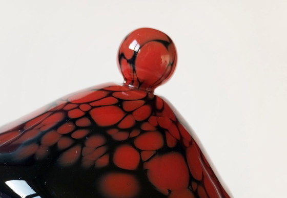 Image 1 of Rare bol à couvercle en verre Art-Déco noir/rouge "Tango" Kralik 1930S