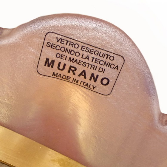 Image 1 of Specchio ovale italiano moderno di metà secolo in ottone e vetro soffiato di Murano rosa