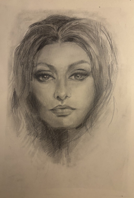 Charcoal Drawing of Sophia Loren Inspired by 1960s Aesthetics – Paintings & Drawings, Paper (photo 5 of 5)