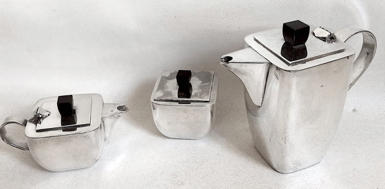 Image 1 of Servizio da tè Art Déco in tre pezzi, in argento e palissandro.