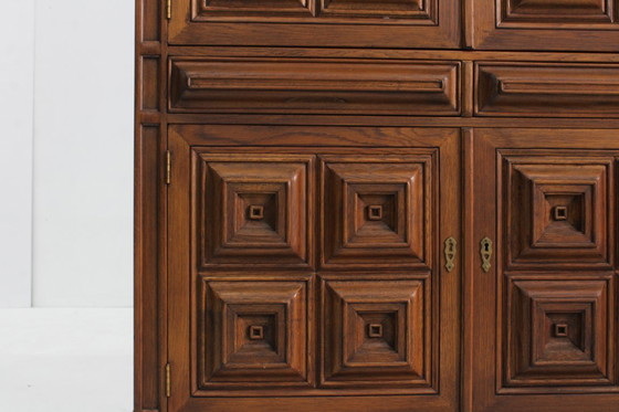Image 1 of Vintage Spanish Brutalist high cabinet in carved solid wood