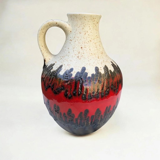 Vintage Bay Fat Lava Jug, West Germany Ceramic in Beige with Black-Red-Black Design, 60s/70s, Model Number 71-25