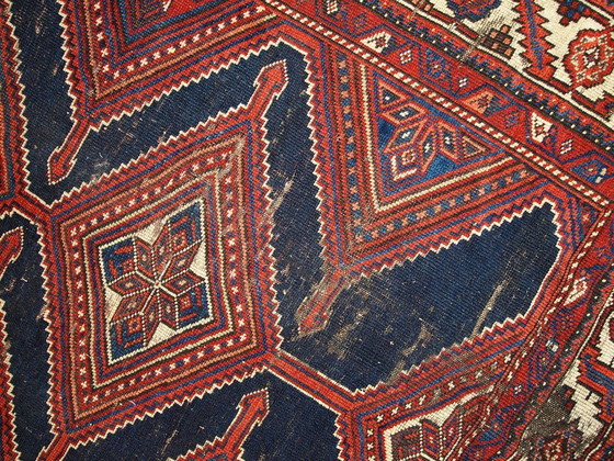 Image 1 of Handgemaakt antiek Perzisch Shiraz-tapijt met een verweerde look, 152 cm x 342 cm, 1900 - 1C464