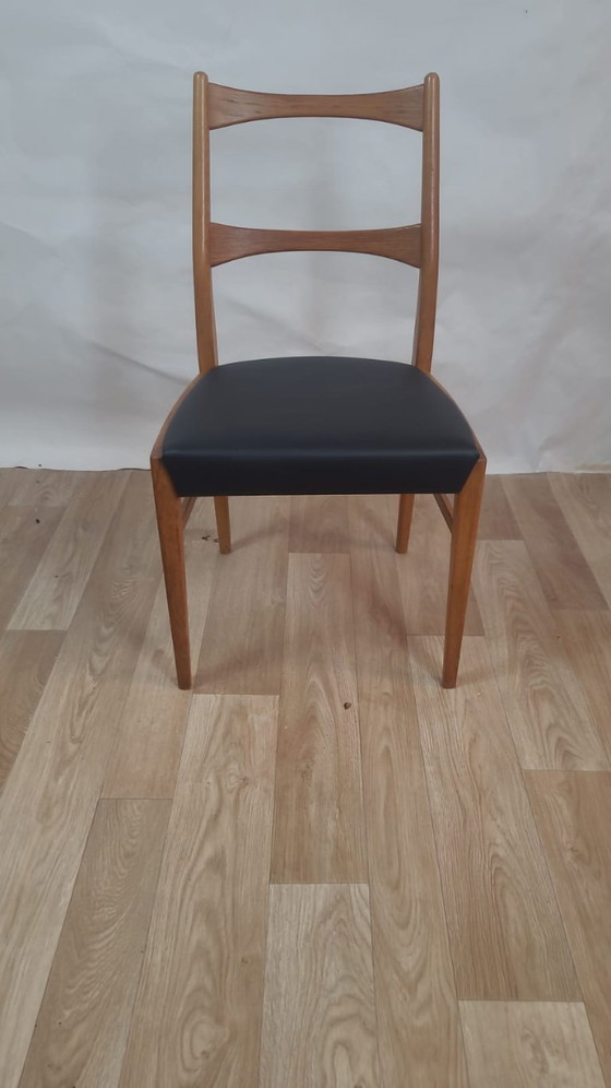 Image 1 of Vintage Danish teak chair - black leatherette seat (60's)