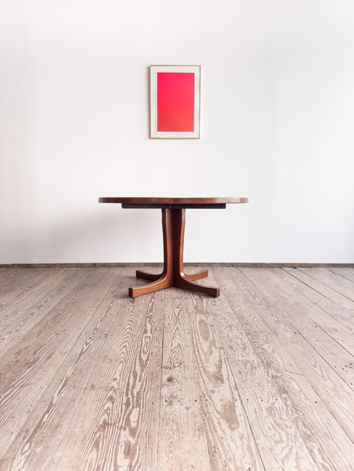 Table de salle à manger ronde en teck de style scandinave milieu du siècle avec rallonges