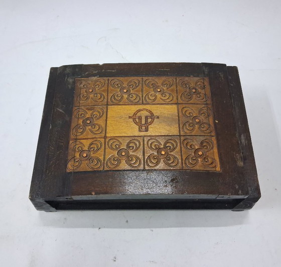 Image 1 of Vintage Carved Wooden Keepsake Box – Hinged Lid – Ornate Scrollwork
