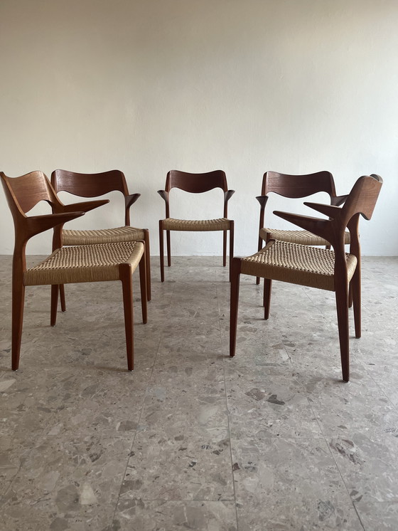 Image 1 of 5x Original "Niels Otto Møller Model 55" Armchair Teak Paper Cord J.L. Møllers!!