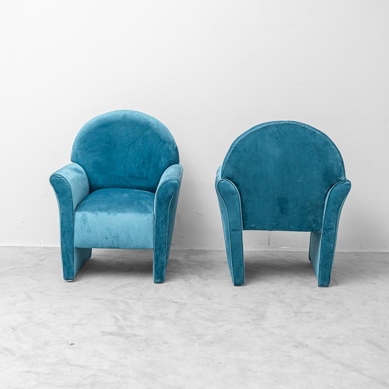Coppia di poltrone vintage in velluto blu anni ’70 modernariato – Velvet (photo 7 of 10)