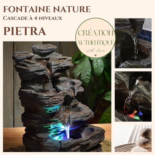 Zen'Light - Fontaine d'Intérieur Nature Pietra - Décor Zen Naturel en Résine Imitation Roche, Idéal Méditation & Détente - Casca