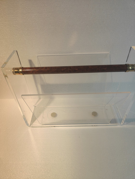 Image 1 of  Franse David Lange lucite en messing design tijdschriftenrek