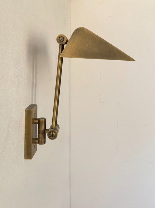 Lampada da parete vintage regolabile, ottone spazzolato, Francia, 1970