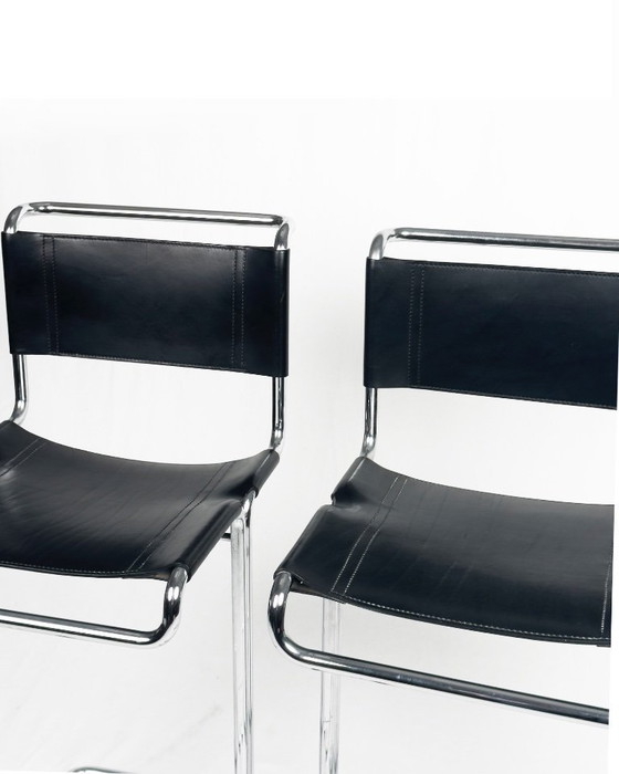 Image 1 of Vintage barkrukken van Linea Veam, paar, leer en chroom, jaren 60