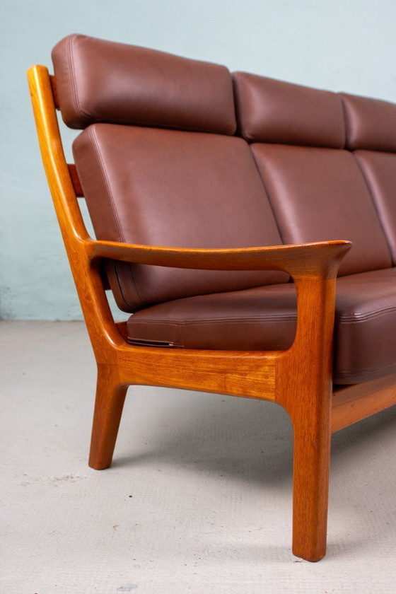 Image 1 of Canapé vintage en teck, style danois, Juul Kristensen, cuir, milieu du siècle