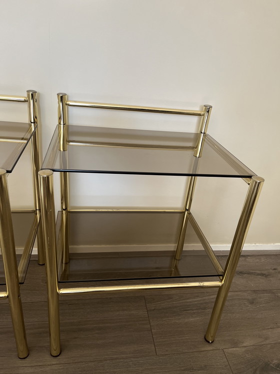 Image 1 of Tables de chevet vintage en laiton doré