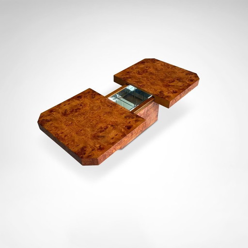 Couchtisch aus Maserholz mit Bar von Maison Lancel, Frankreich, 1980er Jahre