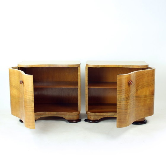 Art Deco Bedside Tables by Jindřich Halabala for UP Závody, 1930s, Nightstands, Wood, Brown (photo 2 of 17)