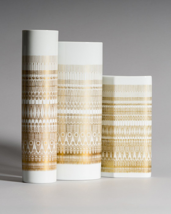 Image 1 of Geometria dorata: trio di vasi in porcellana Rosenthal Studio-Line di Theo Baumann e Tapio Wirkkala, Germania, fine anni '60