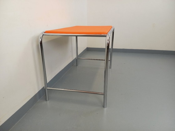 Image 1 of Vintage desk in orange imitation leather and chrome from the 1970s