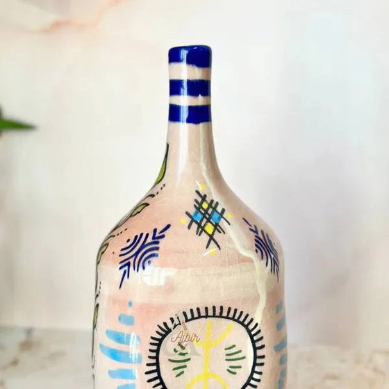 Artisanal Amazigh blue bottle vase – Porcelain (photo 2 of 2)