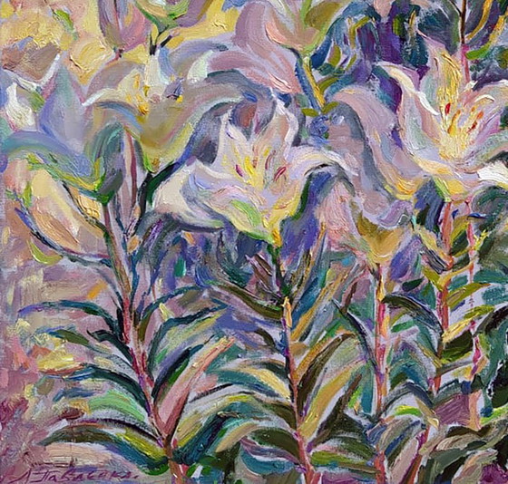 Original Ölgemälde Natur Blumen Lilien im Garten – Gemälde & Zeichnungen, Canvas (photo 4 of 5)