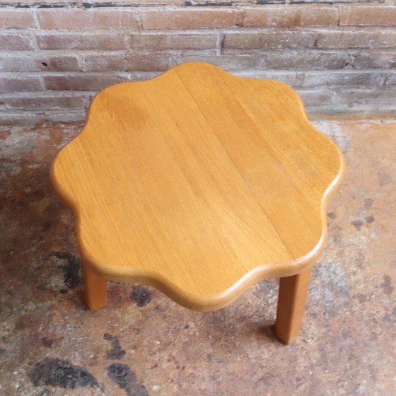 Image 1 of vintage coffee table oak flower-shaped side table 70s