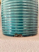 Vaso a bottiglia in ceramica smaltata blu anatra a coste – Stile Mid-Century