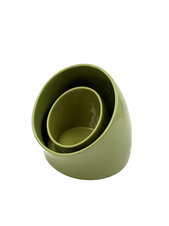 Image 1 of Ensemble de 2 vide-poche en céramique verte de l'ère spatiale, Sicart Italie vers 1970