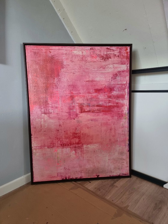 Image 1 of Frances Eckhardt - pintura abstracta moderna rosa rojo 90x120 cm enmarcado