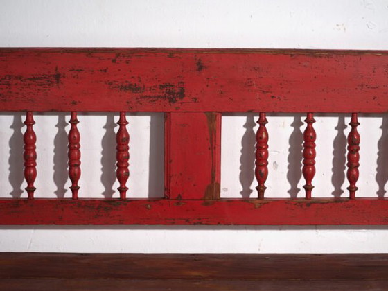Antique red painted pine bench with turned back – Central Europe, circa 1900 – Benches, Rustic (photo 36 of 40)