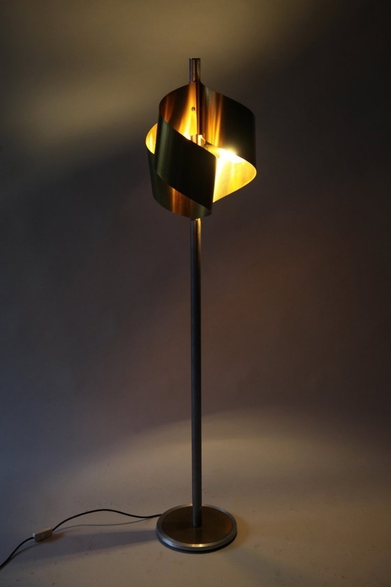 Image 1 of Italian Floor Lamp, Brushed Steel and Brass, 1970s