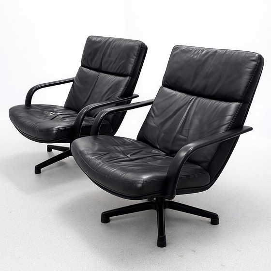 Image 1 of 2 Geoffrey Harcourt F141 chairs in black leather