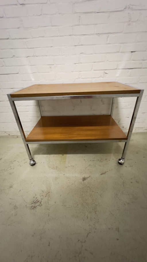 Vintage trolley / serveerwagen chroom en hout jaren 60 70