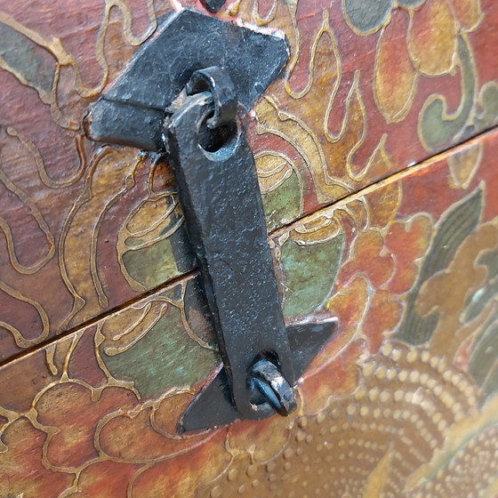 Image 1 of Unusual Tibetan Buddhist wooden pyramid chest